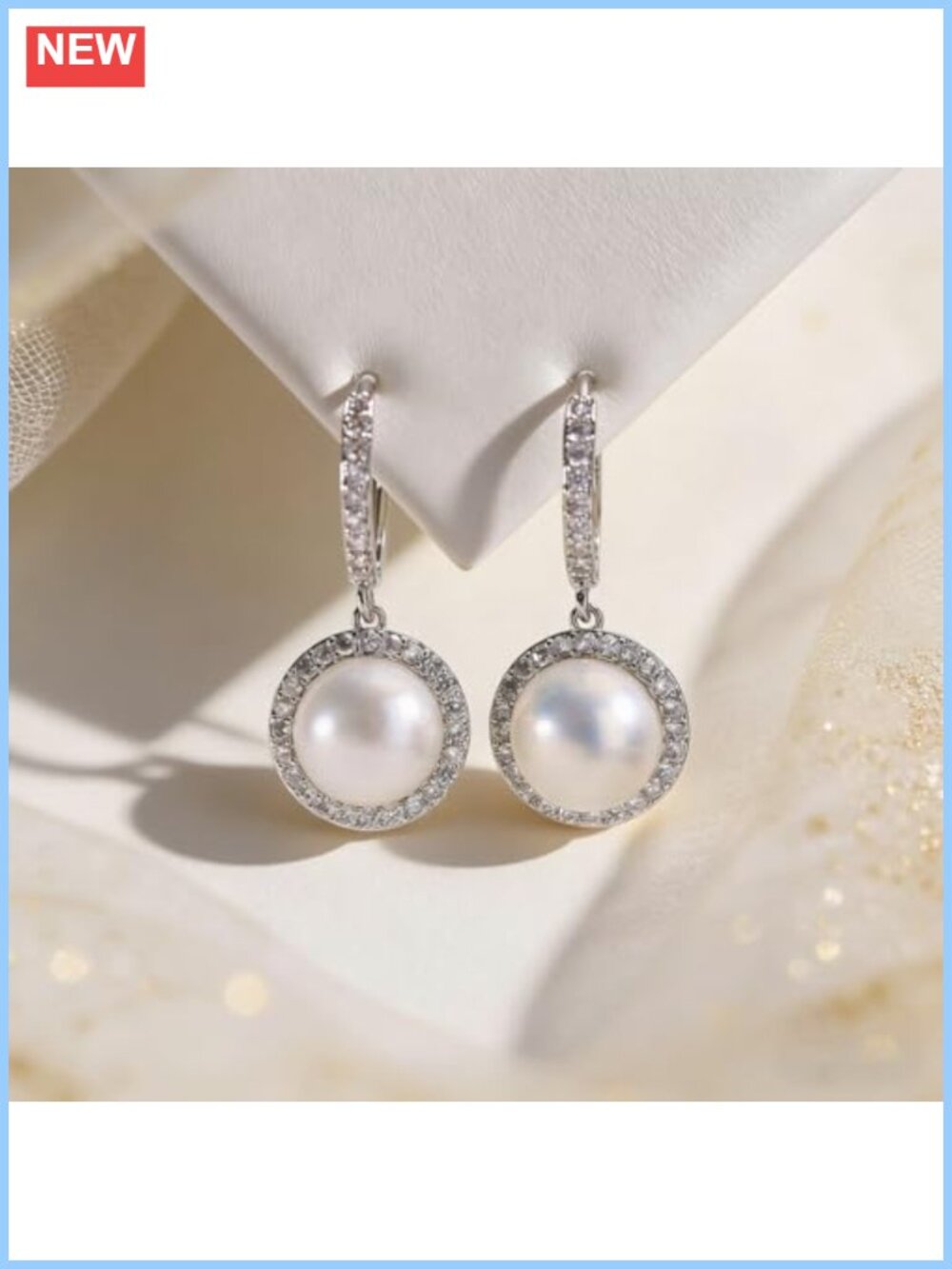 Freshwater Pearl Hoop Drop Earrings Rhinestone Halo Dangle